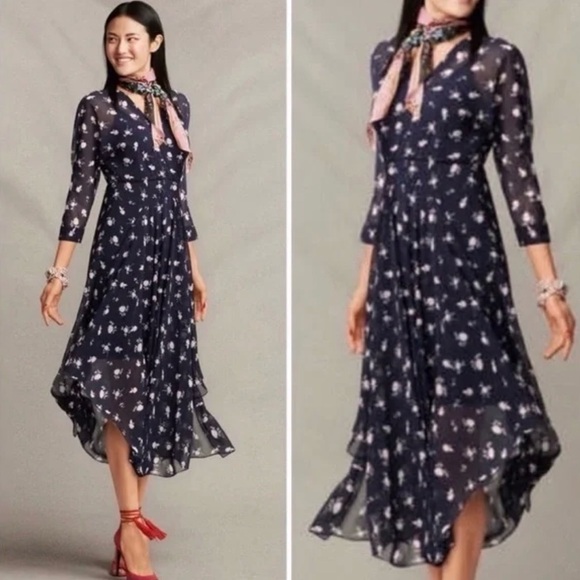 CAbi Dresses & Skirts - Cabi women’s Pemberley Dream in Midnight Navy Floral Sheer Outer dress sz 4